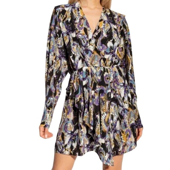 NEW IRO Damie Silk Multicolor Paisley Puff Sleeve Surplice Neckline - Picture 1 of 16